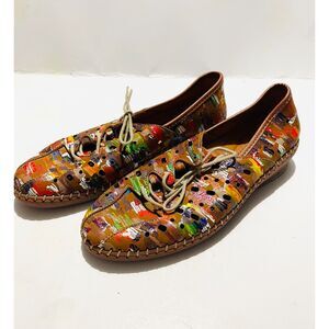 Karyoka real leather comfort shoes comfy multicolor loafers lace up women's 7.5